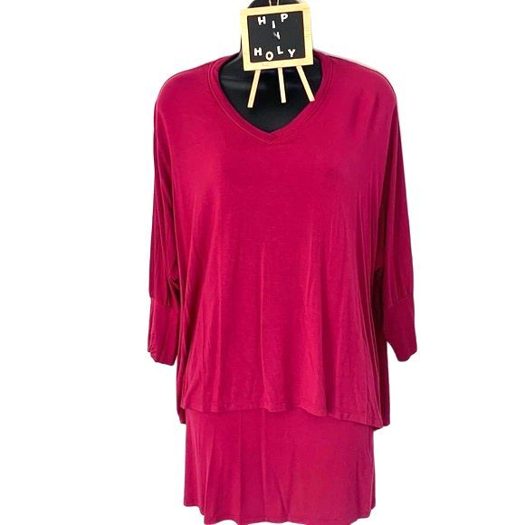 Soft Surroundings Indeevar Tunic Top Layered V-Neck 3/4 Sleeve Fuschia XSMALL - Picture 2 of 9